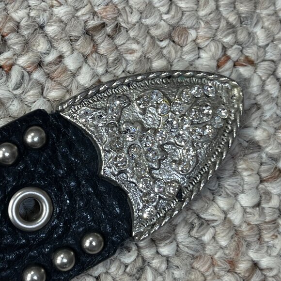 Leatherock Western Belt Rhinestone Buckle Studded Black Silver 41"(total length) - Picture 4 of 6